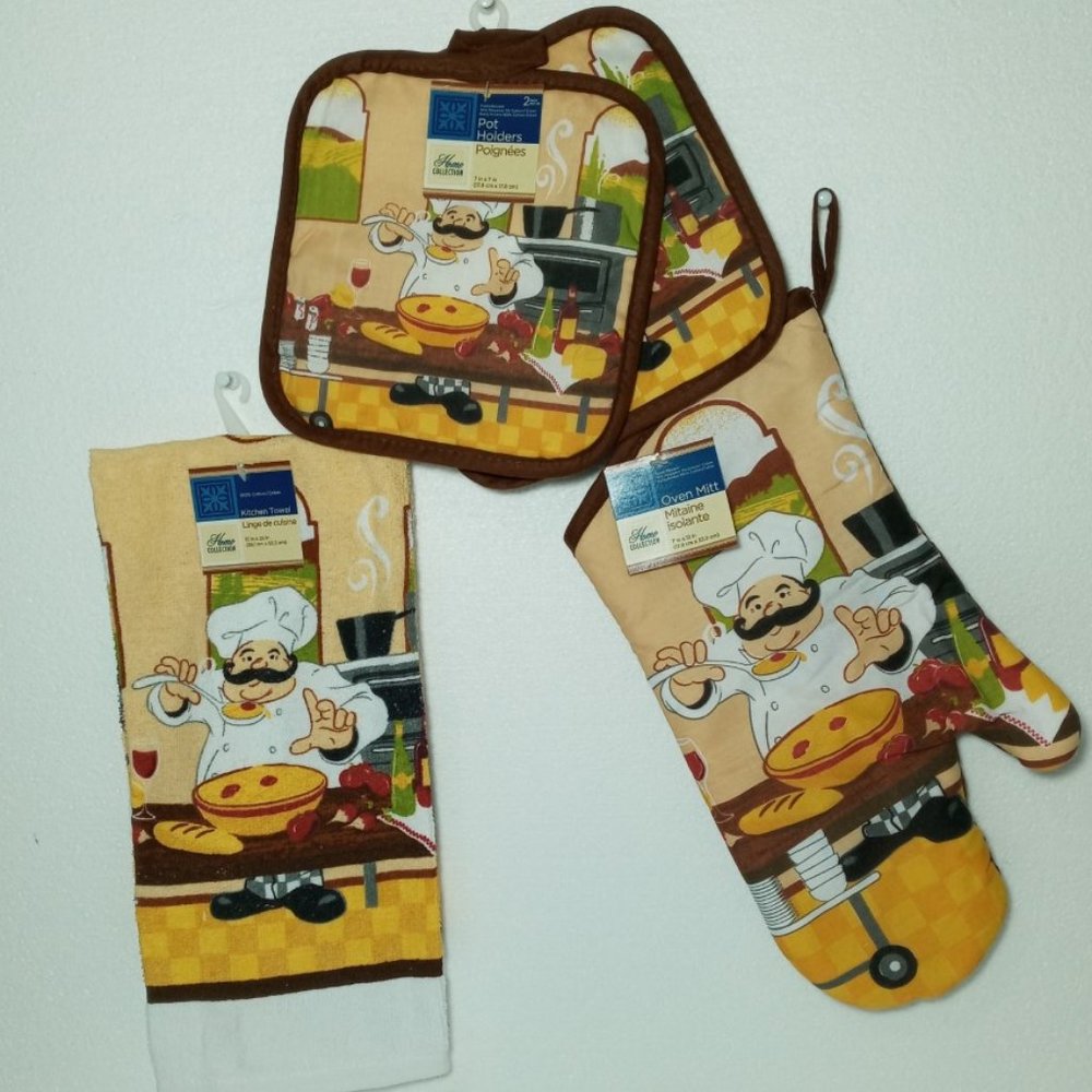 KITCHEN SET OF 4 PCS TOWEL  POT HOLDER  OVEN MITT